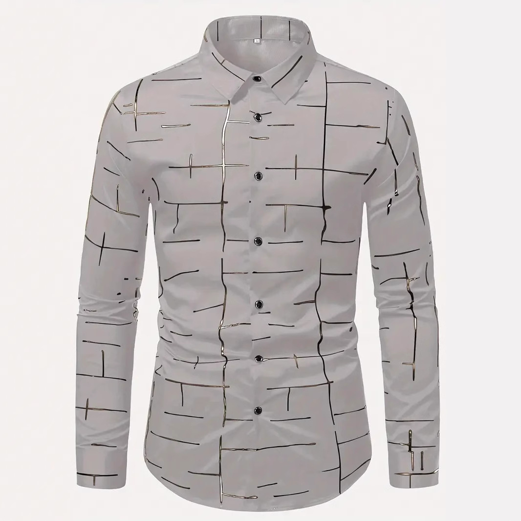 2024 Comercio exterior de Amazon Moda transfronteriza Casual Camisa de manga larga de hombre geométrico a rayas de todo fósforo MB12