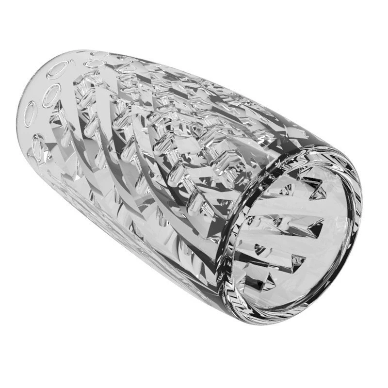 Training masturbator cup, transparent, A/B internal channel (spiral or surrounding), 11.36×5.16×5.4 cm