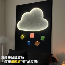 立体画客厅装饰画2025新款黑白极简沙发背景墙挂画砂岩灯光画意式