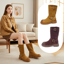 牛仔靴真皮新款2025秋冬短靴休闲马丁靴女百搭不累脚堆堆靴子女鞋