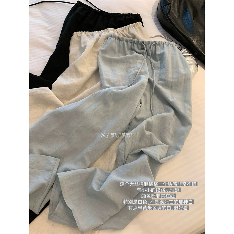 Highly Recommended! [47% Tencel + 38% Cotton + 6% Linen] Non-Transparent ~ Skin-Colored Tencel Wide-Leg Pants # 3501