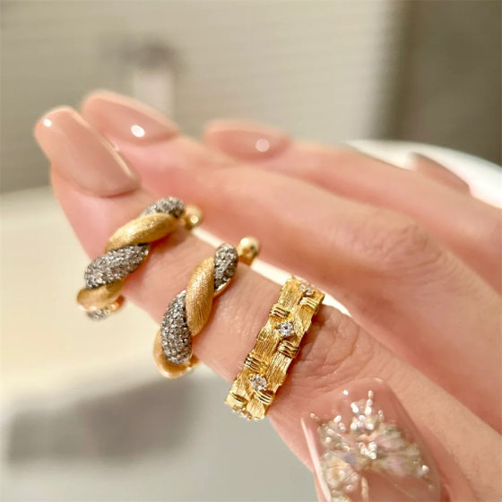 Old money style medieval woven brushed zircon ring women's retro high-grade food finger ring exquisite temperament all-match ring