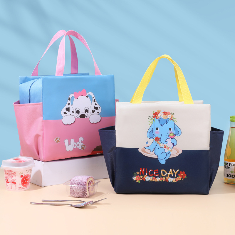 Nuevo bolso de aislamiento térmico portátil de doble bolso cuadrado de color de cartón de dibujos animados bolsa de almuerzo de gran capacidad bolsa de bento explosión de comercio exterior transfronterizo