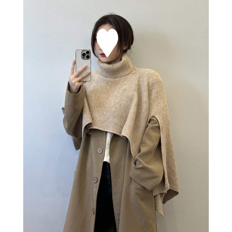 Otoño y invierno con capa de cuello alto coreana, chale de punto, hombros de collar de color sólido, una nueva bufalla universal