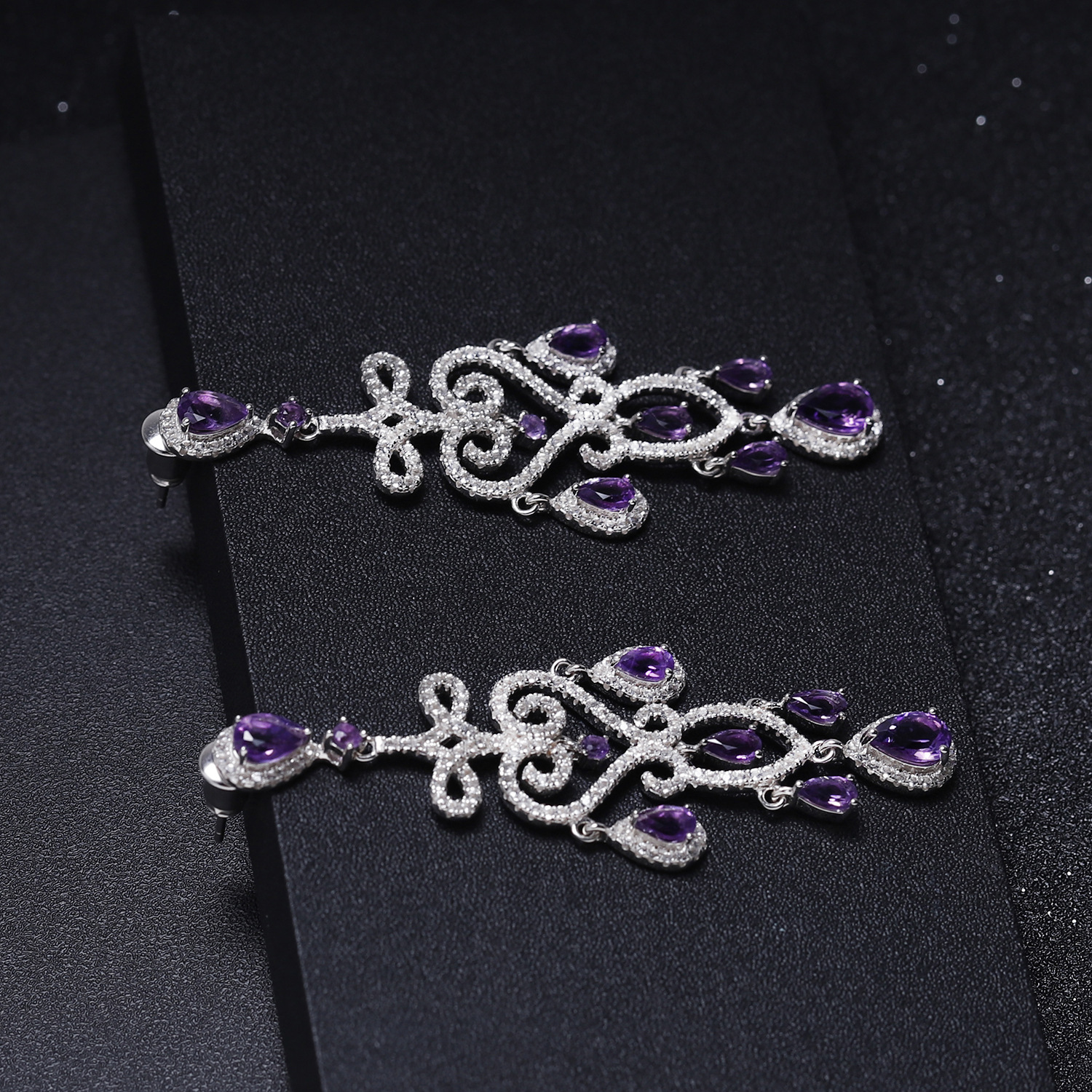 设计感奢华高级感天然紫水晶耳坠 繁华系列925银镶嵌宝石耳钉耳坠-阿里巴巴