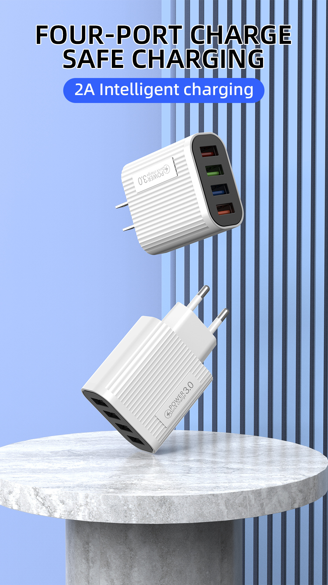 4USB Multiport 5V2.4A Mobilt hurtigopladningshoved Standard rejseoplader_voghion.com