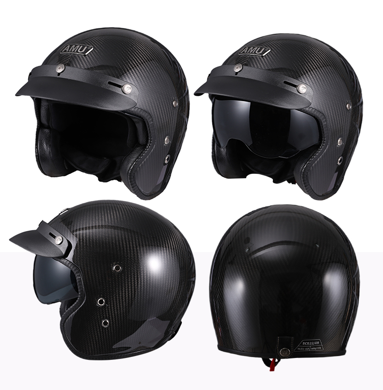 Carbon Fiber Retro Half Helmet Summer Motorcycle Helmet