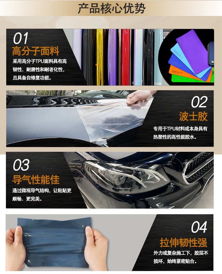 TPU metal midnight purple deep black-purple gradient color-changing film, heat-cured, resistant to stone impacts, easy to apply, and prevents edge lifting