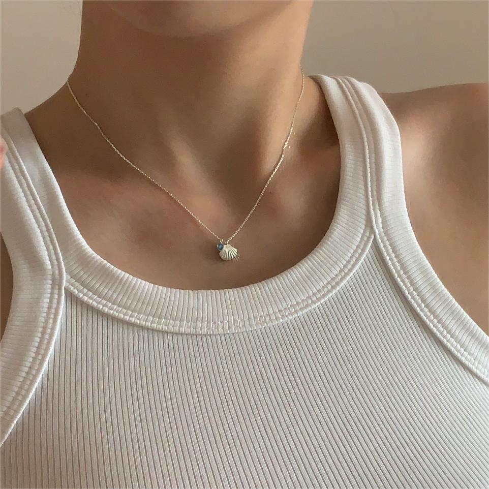 5g Weight Rhinestones Inlay Material Pendant Necklace Classification 925 sterling silver Chain Material 1 Piece Quantity Holiday, Daily Occasion 925 Sterling Silver Material Shell Pattern Women's Gender Inlay Design Simple Style, Classic Style Style 925 Sterling Silver Rhinestones Inlay Shell Pendant Necklace 5
