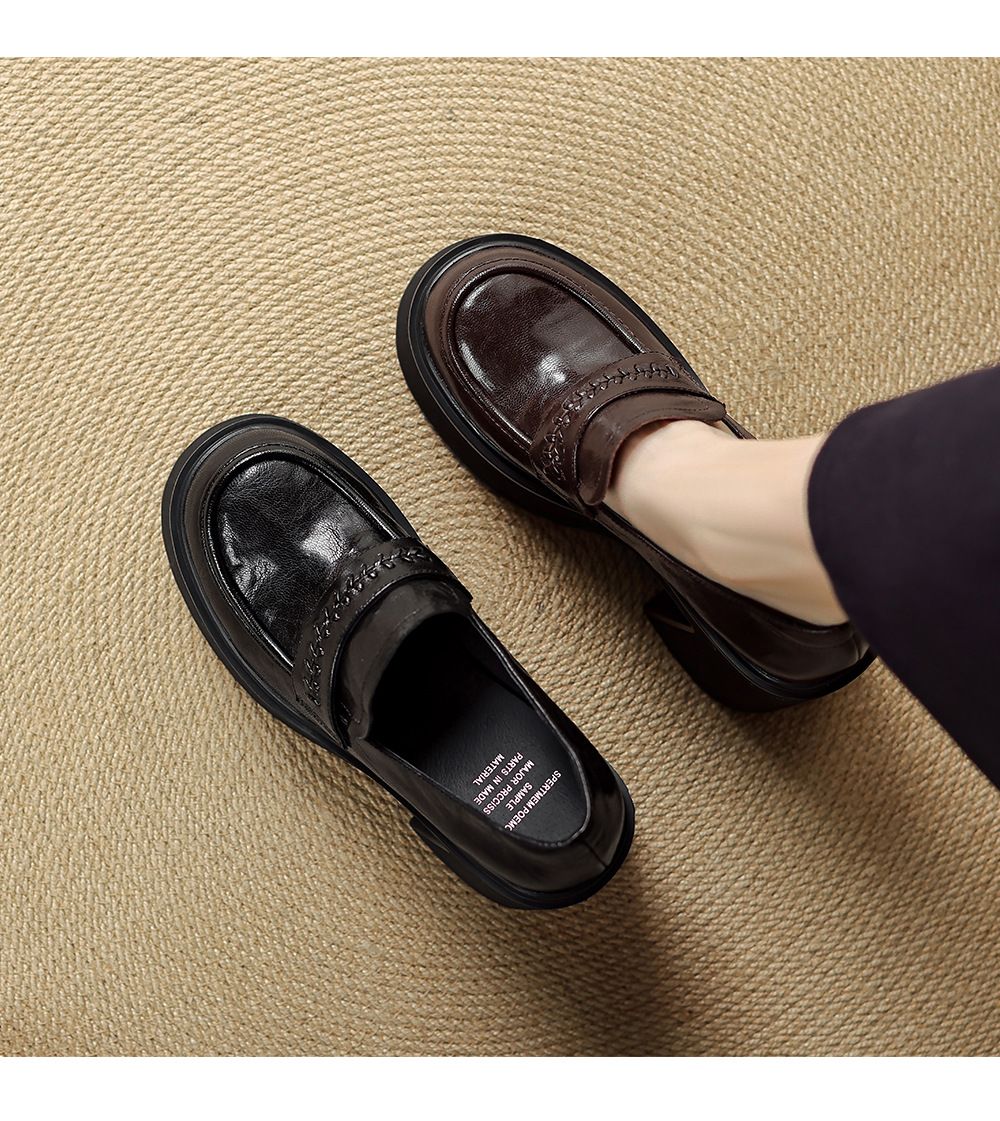 Giày loafer nữ đế dày da cừu non phong cách JK — màu nâu chi tiết 12