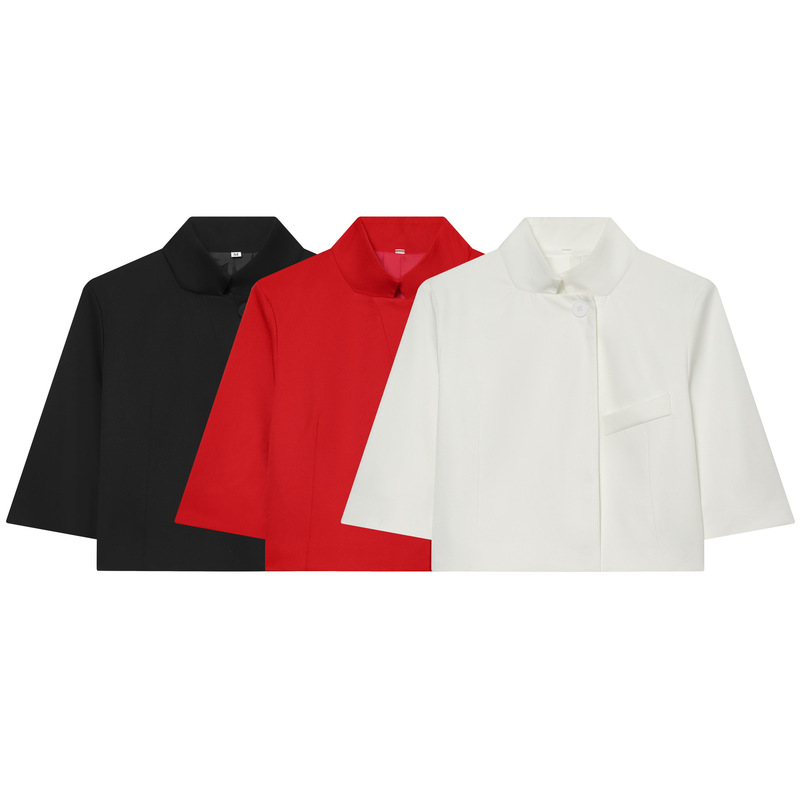 AliExpress Wholesale Summer New Women's Versatile High Collar Short Sleeve Pocket Decorated Short Blazer 2432570