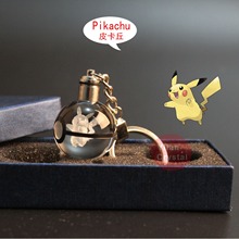 厂家直销 水晶LED钥匙链 皮卡丘钥匙扣 神奇宝贝精灵球钥匙扣