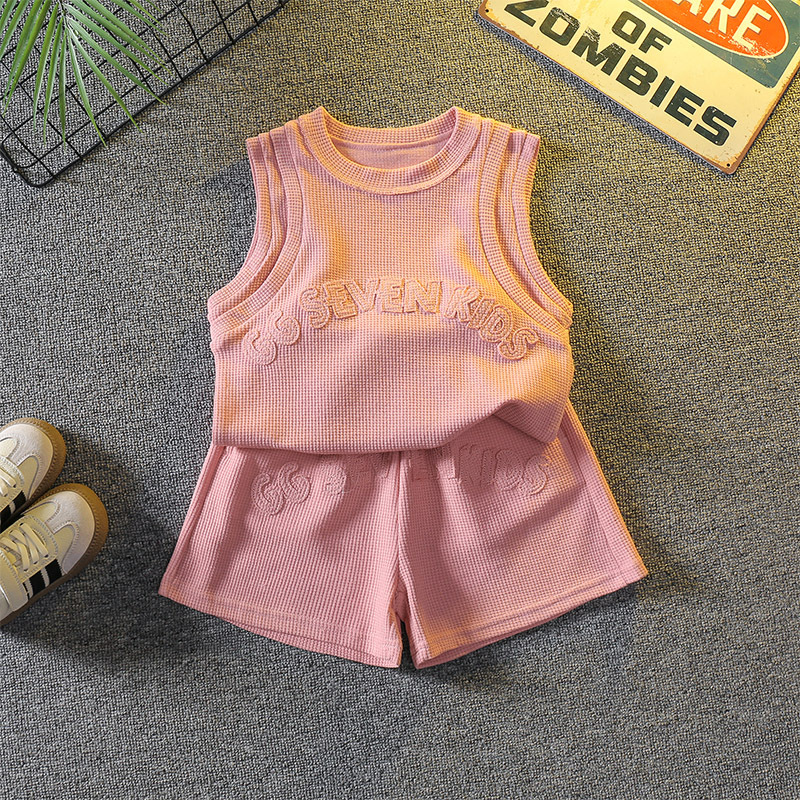 7408 Traje de chaleco para niños Ropa de verano para niños Pantalones cortos sin mangas de moda y guapos 2024 Nuevos deportes callejeros de moda para bebés