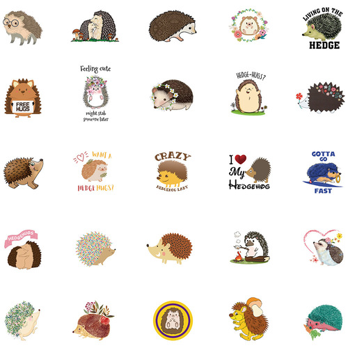 50 sheets of Amazon’s new cute little hedgehog graffiti stickers, luggage, guitar, skateboard, notebook, waterproof stickers