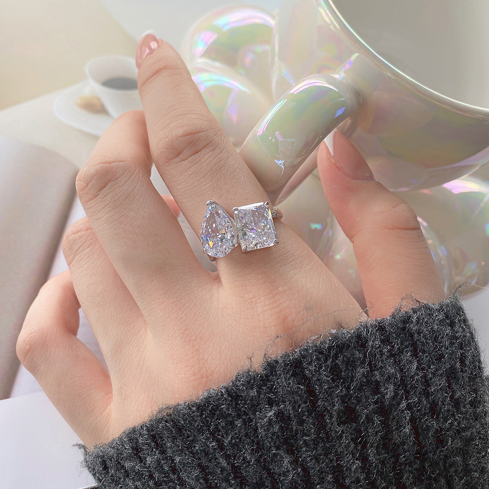 Fashion Geometric Sterling Silver Inlay Zircon Rings 1 Piece