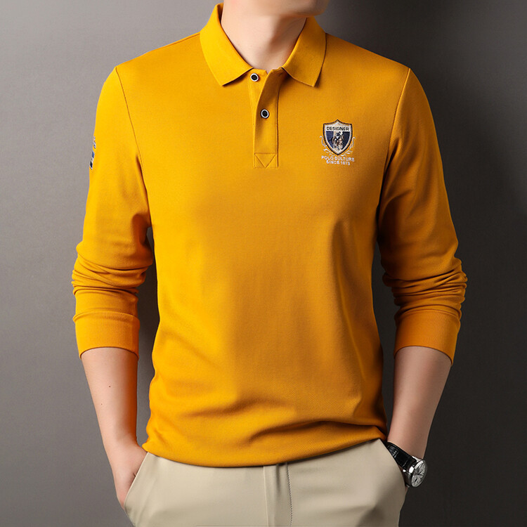 Spring Autumn Collar Business Long Sleeve Solid Color Men's Middle aged and Elderly Loose 2024 New T-shirt Polo_voghion.com
