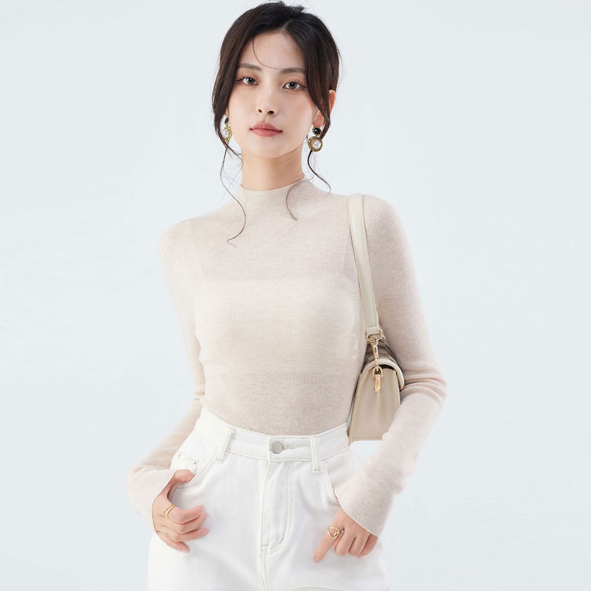 洗濯機で洗えるシームレス18針精編ニットベースレイヤー100%ピュアファインウールセーター女性用秋冬ハイネックセーター