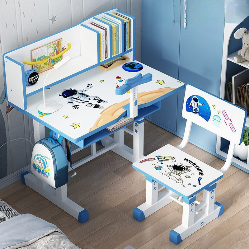 Children's Study Table Bookshelf Combination Integrated Table Home Liftable Student Work Desk and Chair suit Writing Desk