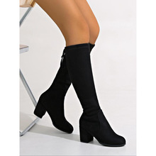 V 94865 Pointed Block Heel Suede Knee High Boots ��ͷ�ָ���