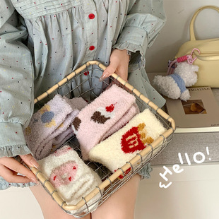 Cute coral velvet socks women's autumn and winter plush cotton socks thickened home sleep warm furry floor socks winter