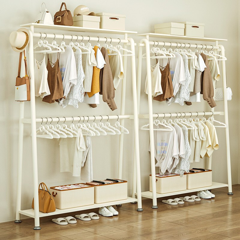 Hanger Integrated Wall-leaning Open Bedroom Floor-standing Storage Coat Rack Wardrobe Cloakroom Storage Household Double-layer