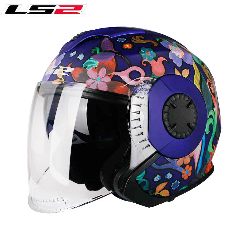LS2 medio casco de la motocicleta casco de la vendimia doble lente verano 3/4 ala eléctrica Cuatro Estaciones hombres y mujeres OF570