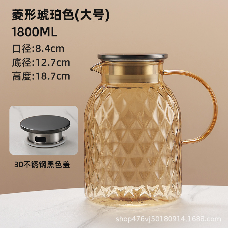 1800ML 브라운 쇼트 다이아몬드 주전자 - 304 블랙 스틸 뚜껑