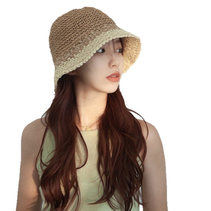 sombrero de paja de verano para mujeres vacaciones de playa transpirables no sofocantes balde de paja de color sombrero solar