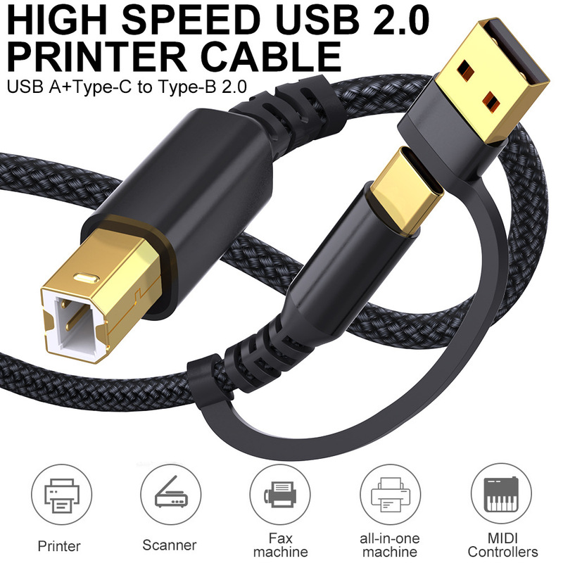 New gold-plated USB printer data cable USB to typec two-in-one B male cable printer dedicated line