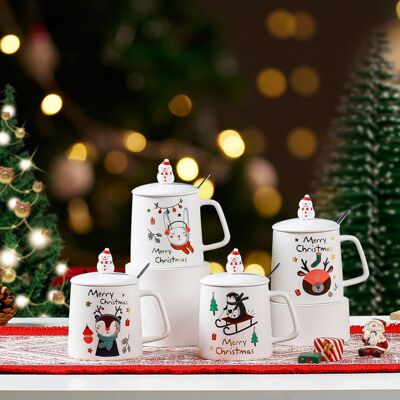 ceramics Water cup Christmas Mug Christmas animal glass With cover 3D three-dimensional silica gel Snowman