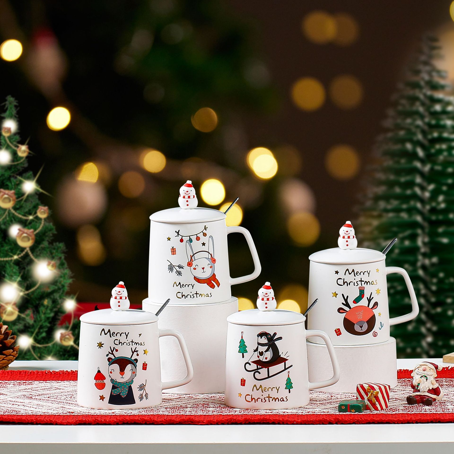 ceramics Water cup Christmas Mug Christmas animal glass With cover 3D three-dimensional silica gel Snowman