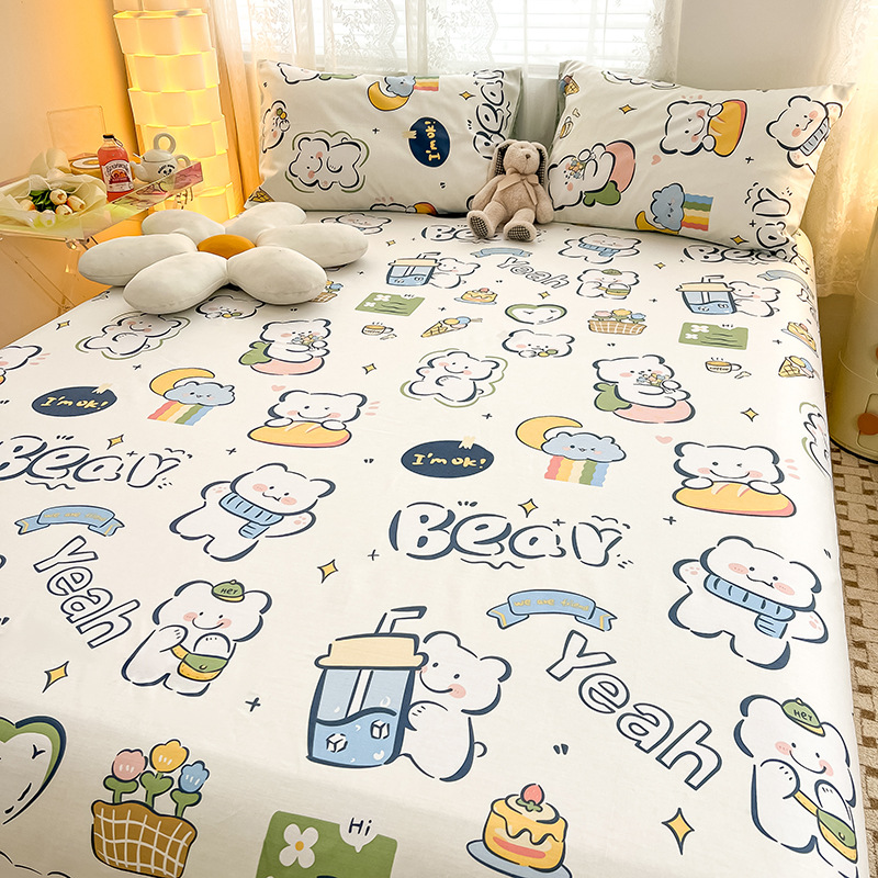 Nuevas sábanas de algodón lindo para niños de una sola pieza de algodón, dormitorio de estudiantes individual, traje de tres piezas de 1,5 metros, verano