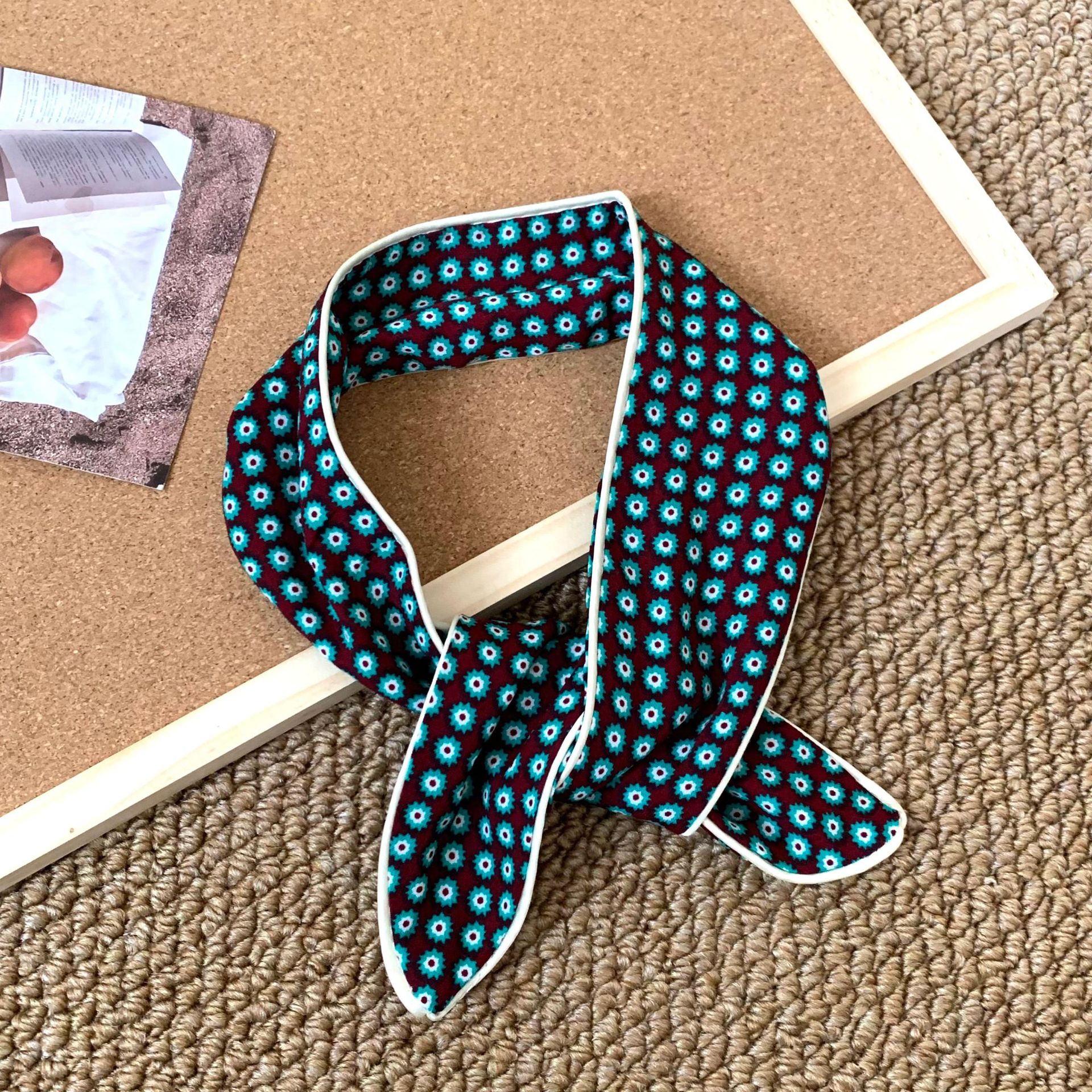 Pañuelo a cuadros Pañuelo de seda largo de algodón para mujer verano nuevo estilo pequeño estampado accesorios de todo fósforo bufanda de cuello correa para el cabello atado