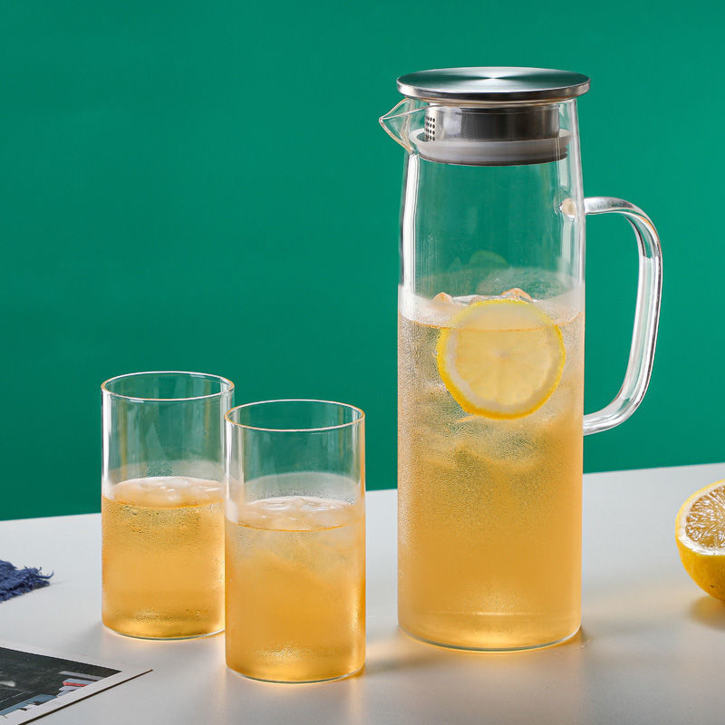 En stock botella de agua fría de vidrio borosilicato con mango simple olla recta de gran capacidad botella de agua fría de vidrio engrosado