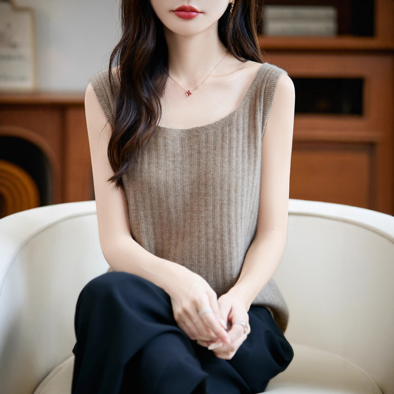 100% Pure Wool One-Line Molded Osmanthus Needle Camisole Women's Autumn and Winter Thin Inner Wear Outer Wear Base Wholesale