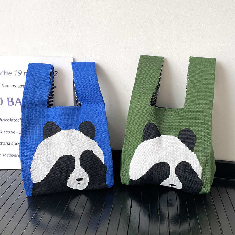 La primavera y el verano versátil lindo Panda de punto bolso de hombro estudiante de Cercanías de gran capacidad bolsa de mano de la fábrica al por mayor