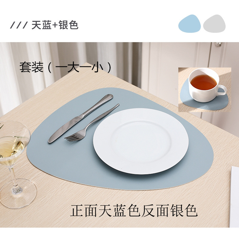 En stock de doble color de doble cara de cuero nórdico mantel impermeable a prueba de aceite de aislamiento térmico antideslizante hogar en forma de gota placemat conjunto