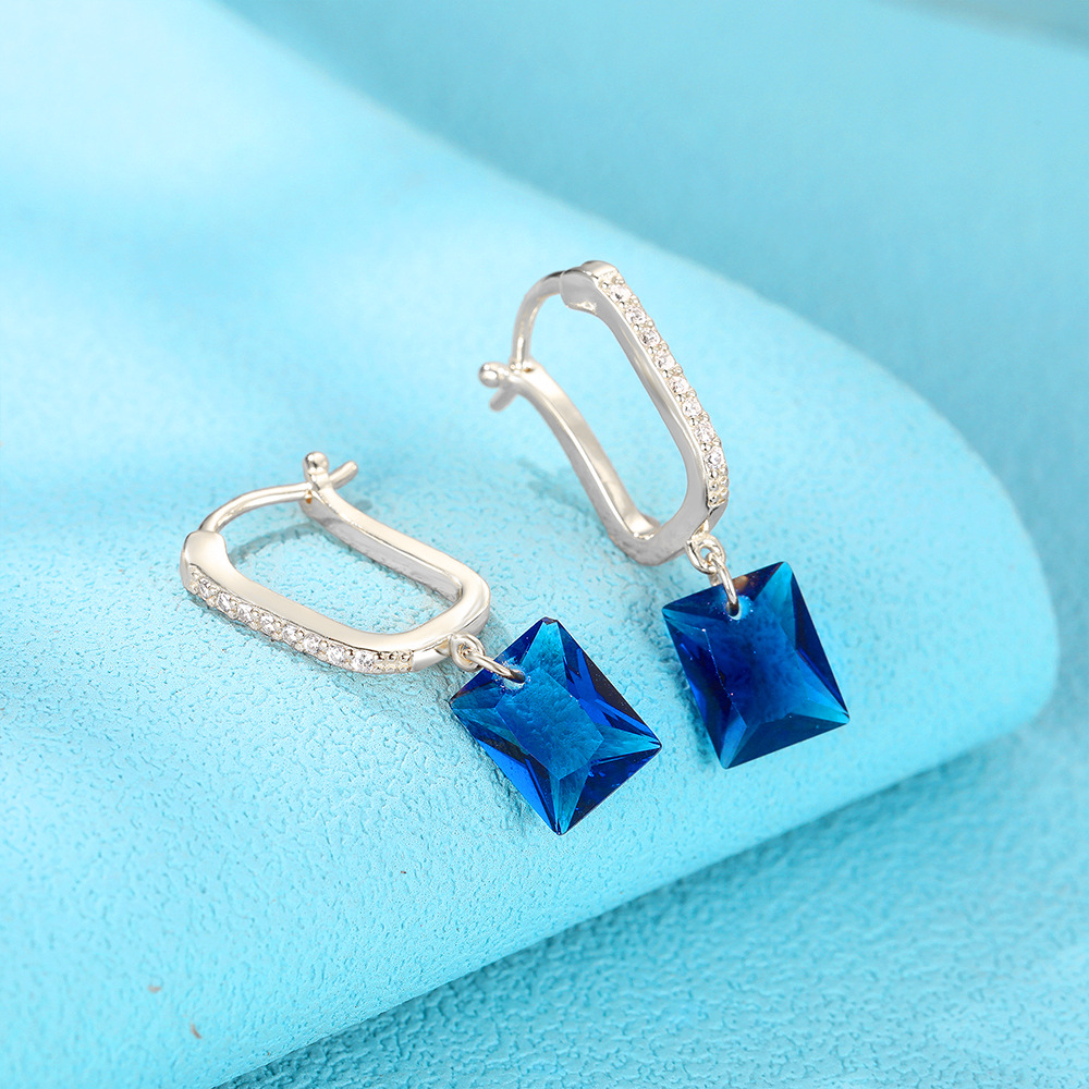925 Sterling Silver Material Square Pattern 1 Pair 925 Sterling Silver Artificial Gemstones Square Earrings