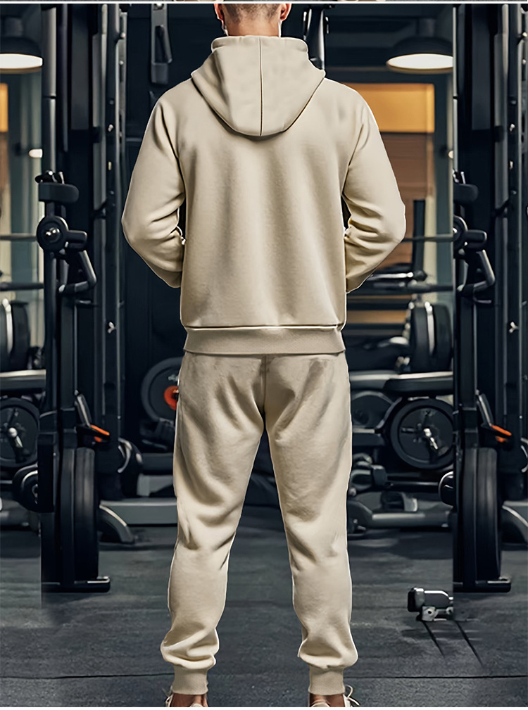 Men's Clothing Men's Heavy Fleece Two Piece Suit Long Sleeved Hooded Sports Leisure Warm Autumn Set Solid Color_viptrois.com