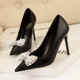 323-6 European and American fashion wind banquet high heels for women's shoes high heel with shallow pointed mouth pearl bow single shoes
