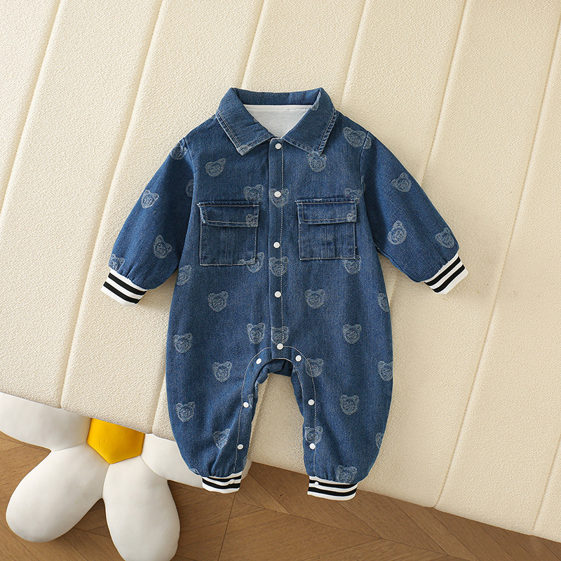 Ropa de bebé súper linda, traje de primavera y otoño de una pieza para niños y bebés, mameluco de mezclilla de otoño para niños pequeños