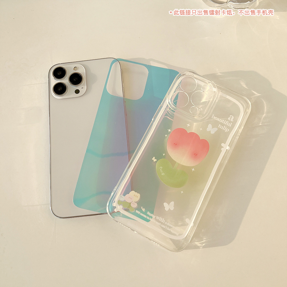 Tarjeta láser transparente fresca para iPhone funda para teléfono móvil tarjeta luminosa Apple 16 a través 14 nueva película láser