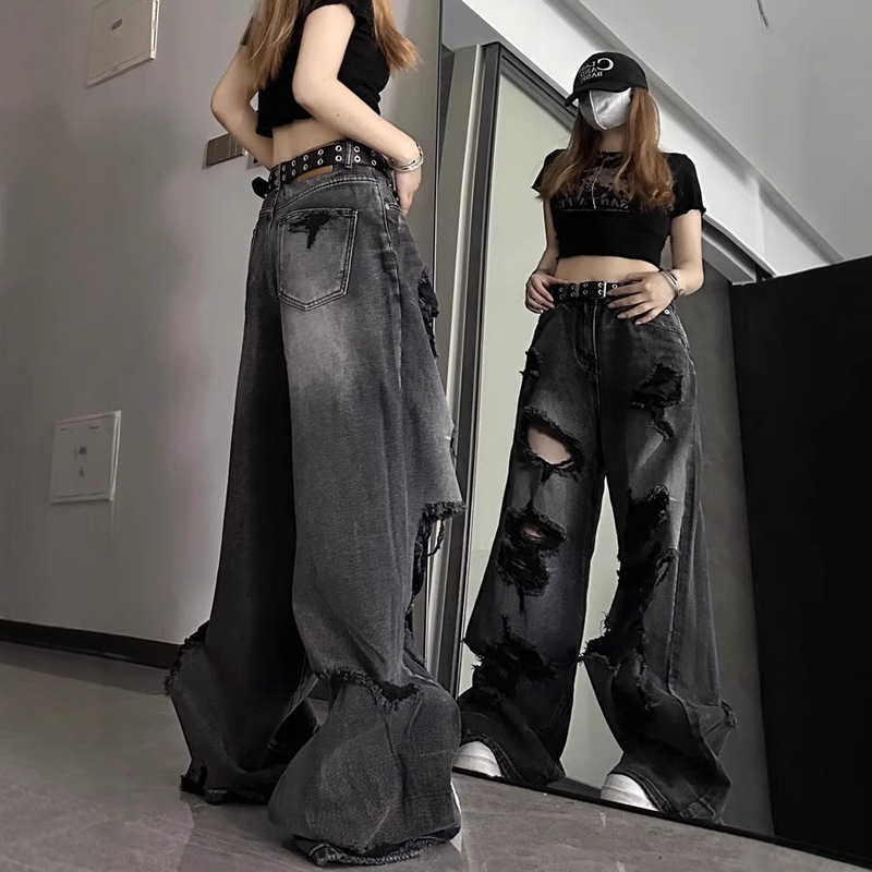 Ripped Jeans for Men and Women Wear High Street American Pear-shaped Body Loose Straight All-match Wide-leg Pants for Spring and Autumn Ripped Jeans for Men and Women Wear High Street American Pear-shaped Body Loose Straight All-match Wide-leg Pants for Spring and Autumn