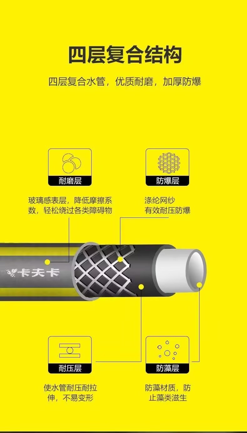 No-Assembly Four-Layer Water Pipe Storage Rack Set with Rubber-Coated Direct Spray Car Wash, Watering Flowers and Vegetables, High-Pressure Explosion-Proof Water Gun