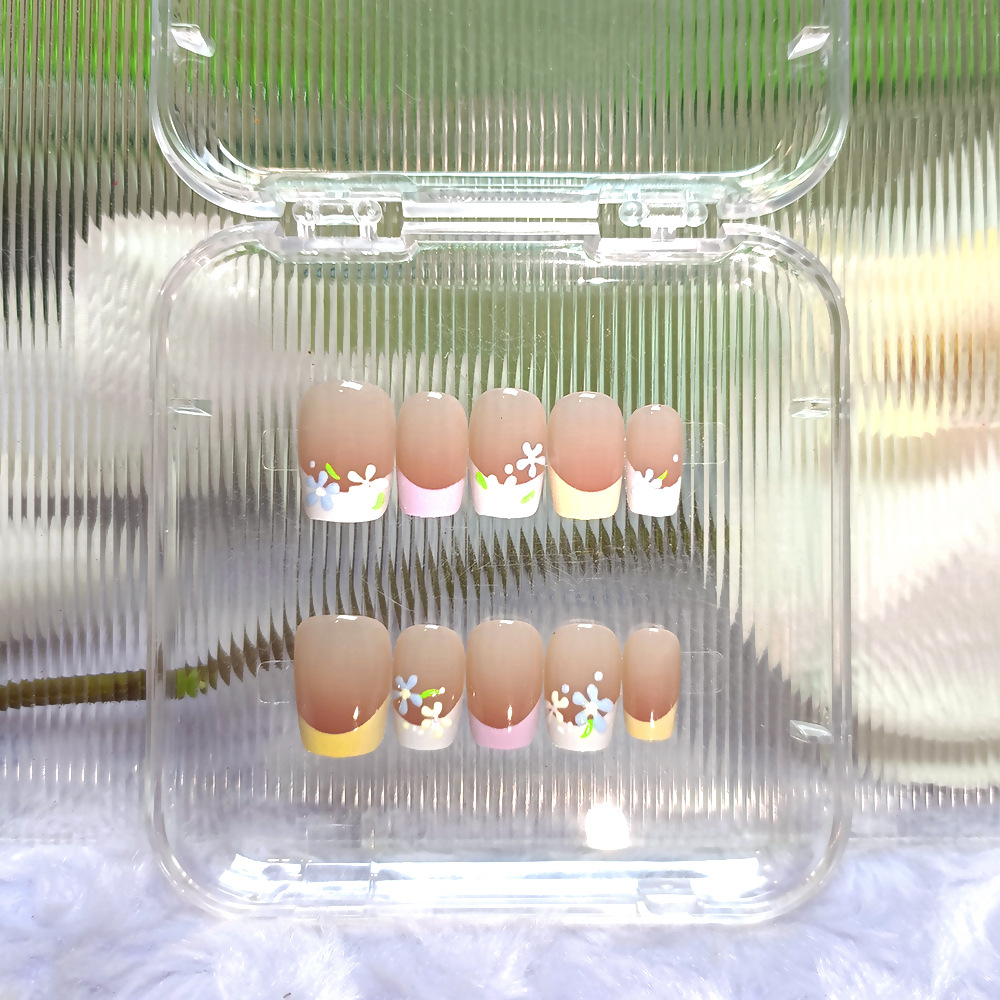 3D en relieve floral tipo ballet usar uñas frescas y dulces manicure francesa 10 piezas de manicure falsa de talla dividida image 1