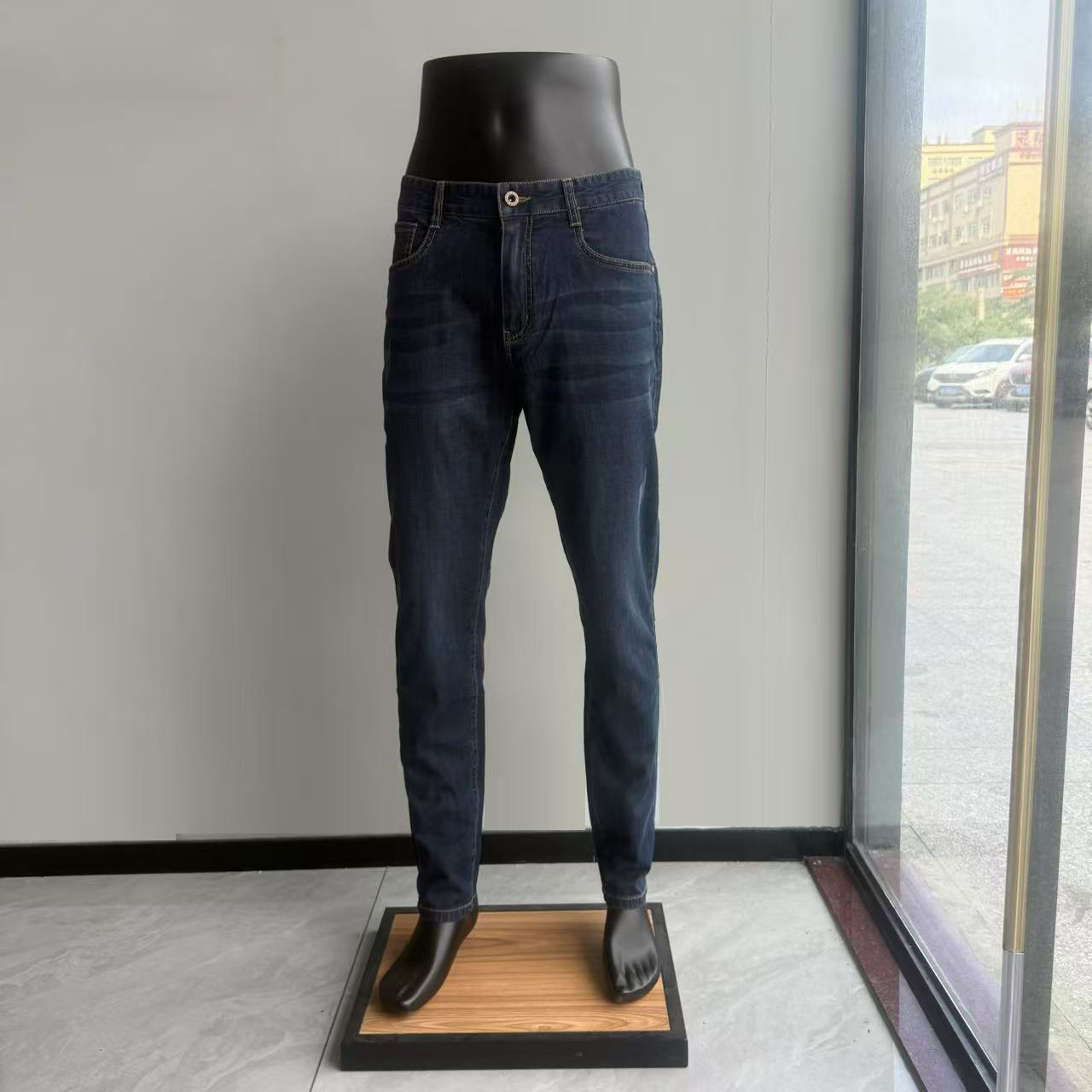 Men's Five-Pocket Breathable Skin-Friendly Slightly Stretchy Jeans Summer New Mid-Waist Straight-Leg with Mulberry Silk Washed Pants for Men