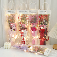 母亲节袋装草莓熊公仔玩偶玫瑰香皂干花束情人节送女朋友老婆礼物