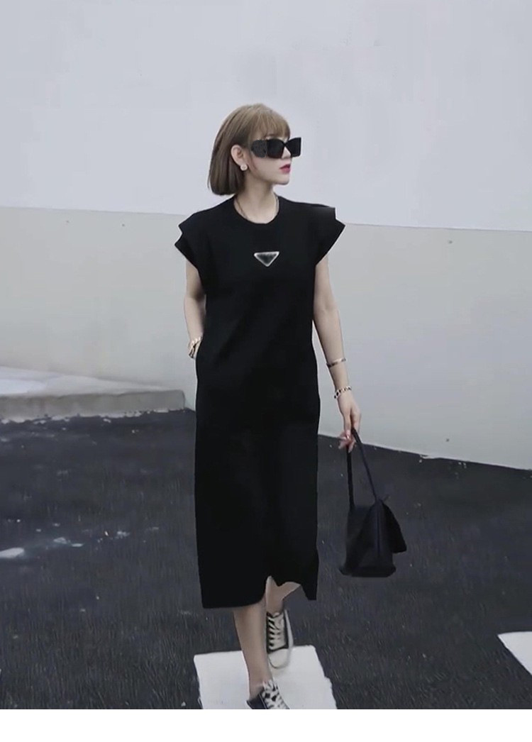 Đầm suông midi phong cách Hepburn kiểu Pháp tôn dáng cho nữ mùa hè — màu đen