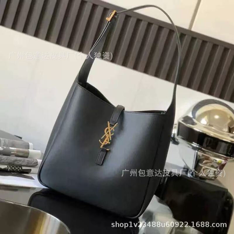 Original Leather Yangshulin Le5A7 Bucket Armpit Bag Genuine Leather Hobo Shoulder Black Gold Tote Women's Bag Rose Same Style