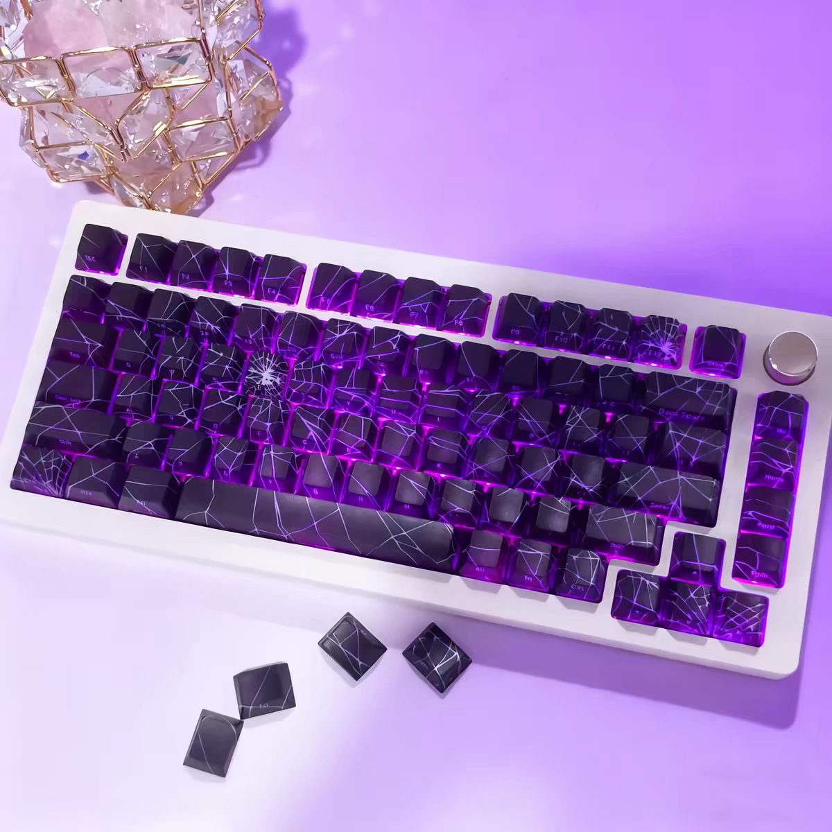 跨境蜘蛛网键帽侧刻透光键帽适配机械键盘帽imd工艺键帽keycap